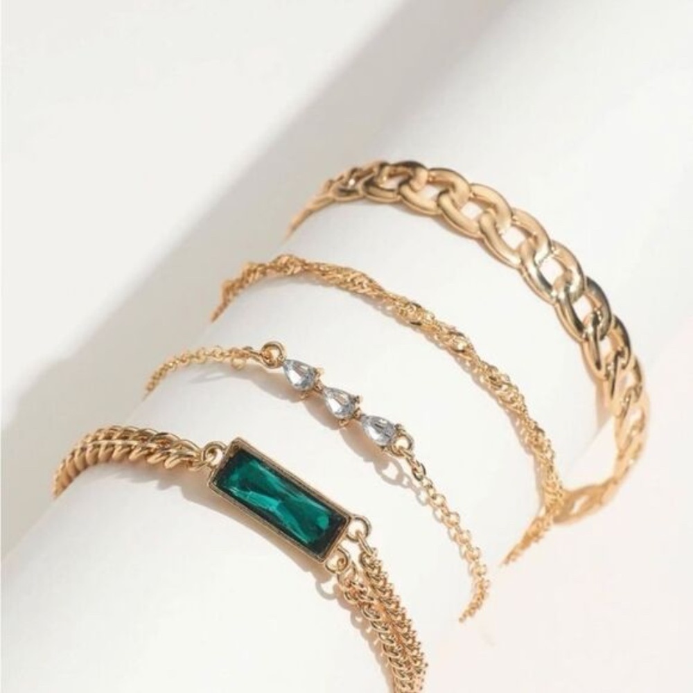 Gold 4pc Rhinestone Chain Bracelet Set - Picture 2 of 3